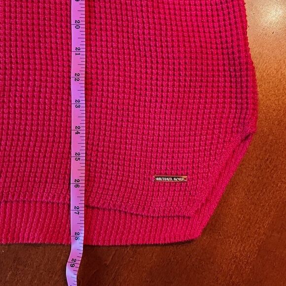 Michael Kors Preppy Waffle Knit Cowl Neck Tunic Sweater, Large, Red w/ Gold Logo - Picture 5 of 8